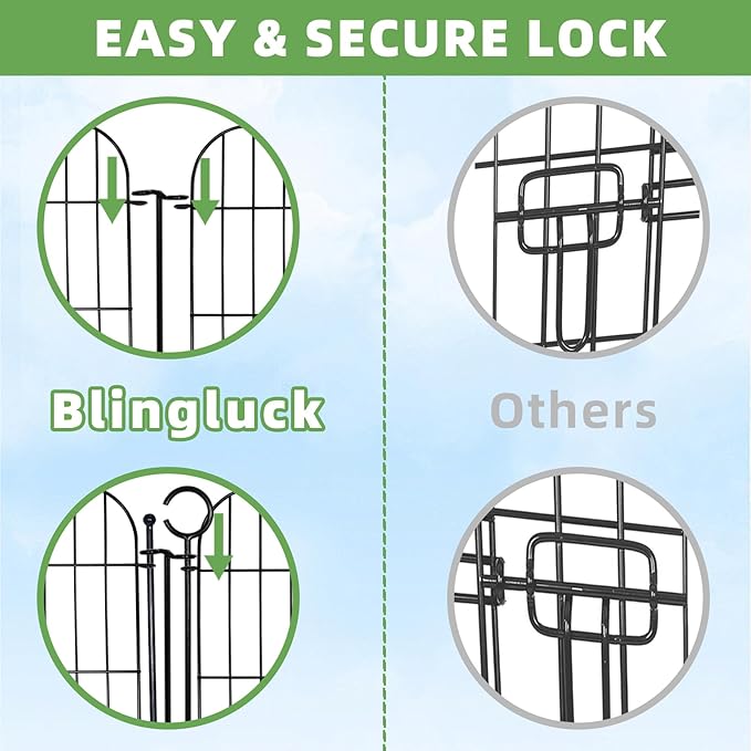 5 Panels No Dig Decorative Garden Fence with Gate for Yard, Total 11.8 ft(L) X 40 in(H) Animal Barrier Fencing for Dog, Patio Rustproof Metal Wire Panel Border, Temporary Tall Fence with Ground Stakes