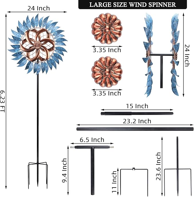 WONDER GARDEN Wind Spinner - 6.2FT Large Wind Sculpture Wind Spinner Metal Windmills for Patio Lawn and Garden Outdoor Decorations