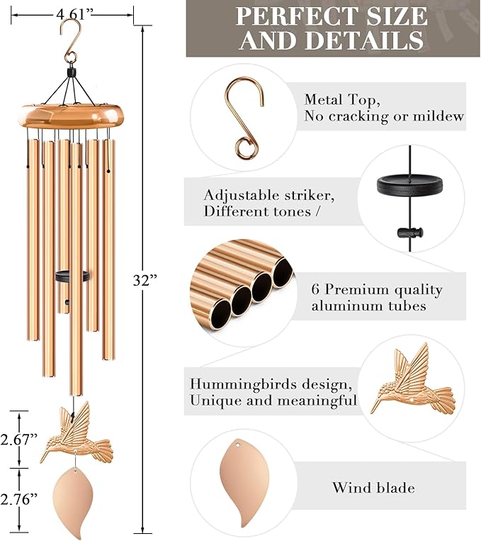 Wind Chimes for Outside, Hummingbird Memorial Wind Chimes Gifts, Windchimes Outdoors, Unique Sympathy Wind Chimes Gifts for Loved one Mom Dad, Home Garden Decor.