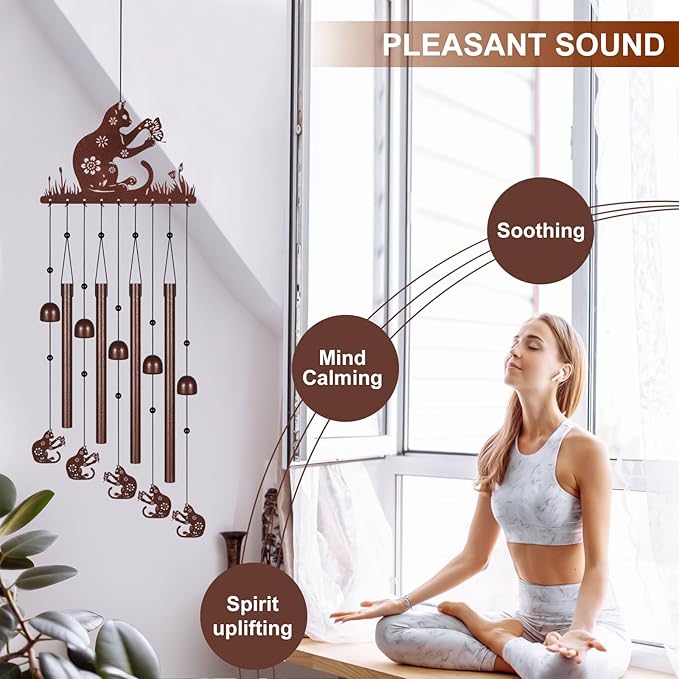 Cat Wind Chimes for Outside,Memorial Wind Chimes Gifts for Women and Grandma,Patio Garden Decor,Windchime in Loving Memory Outdoor Decoration for Yard, Patio, Porch, Lawn, Landscape