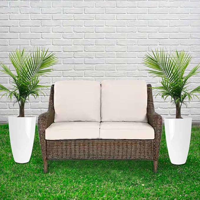 RUBBER BOND Plant Pots 2 Pack - Modern Indoor/Outdoor Planters for Home Decor - Weather-Resistant Large Flower Pots - Lightweight 22 Inches Tall Planters - White Glossy Round Pots for Plants