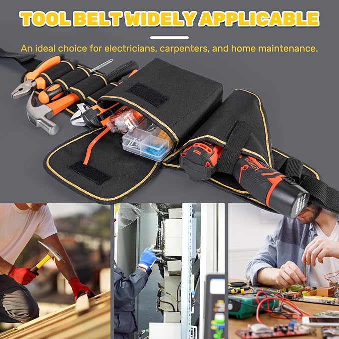 Tool Belts for Men with Adjustable Waist Strap – Heavy Duty Utility Pouch with Multiple Pockets for Electricians, Carpenters, DIY Projects – Durable Oxford Construction Tool Organizer