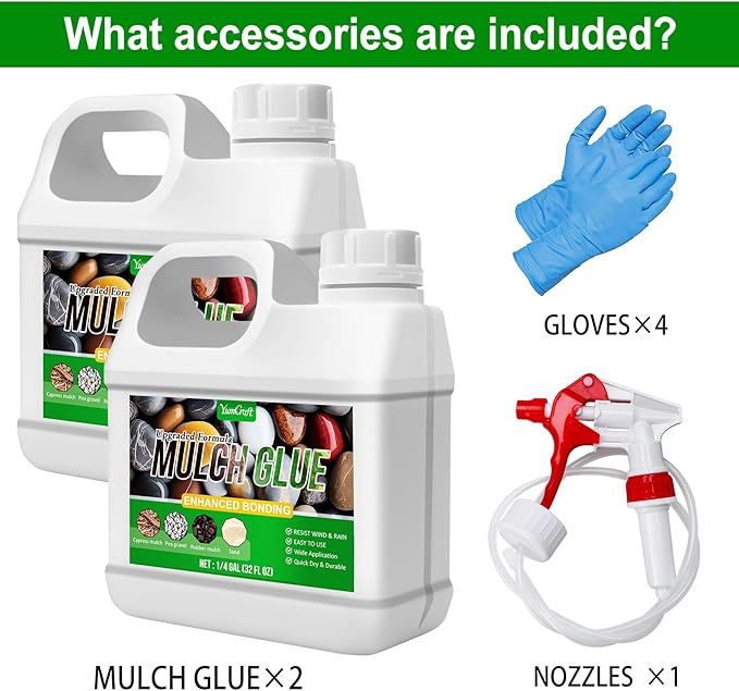 Mulch Glue - 64oz Mulch Adhesive Pea Gravel Binder for Landscaping, Garden - Concentrate Landscape Rock Glue Mulch Stabilizer, Last up to 2 Years, Gravel Glue & Lock for Bonding Bark, Sand