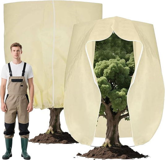 Plant Cover Freeze Protection, Winter Plant Covers 2 Pack 71 * 47.2 INCH, Plant Frost Cover, Tree Plant Freeze Protection Covers, Planter Plant Winter Frost Blanket with Zip Drawstring,
