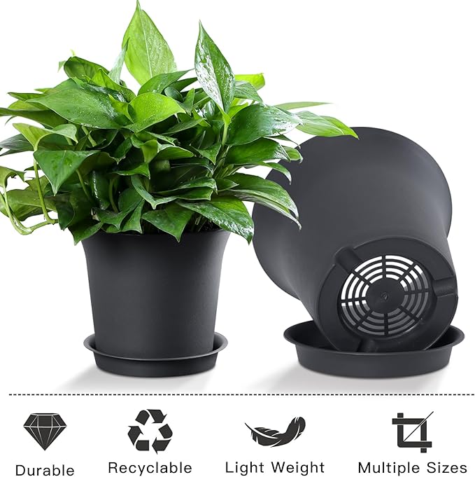 Planter Pot Sets, 6 Sizes Flower Pots with Drainage Holes and Saucers, Garden Plant Pots 3.1/3.7/4.3/4.9/5.7/7.2 Inches, for Home Garden Kitchen Decor (Dark Grey)