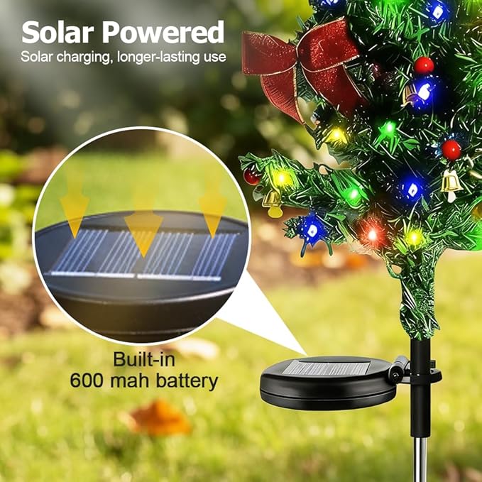 Solar Christmas Trees for Outside, Waterproof Solar Powered Christmas Tree Garden Stake Lights for Outdoor Pathway, Yard & Patio Holiday Decorations (3PC)