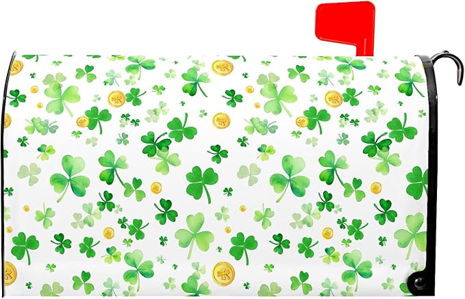 St Patricks Day Magnetic Mailbox Cover Green Shamrocks Mailbox Cover Magnetic Standard Size 21 X 25.5 Inch Spring Mailbox Post Cover Mailbox Wraps Mailbox Decor for Home Garden Outdoor Yard