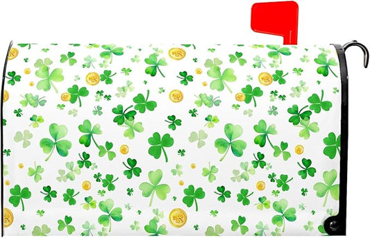 St Patricks Day Magnetic Mailbox Cover Green Shamrocks Mailbox Cover Magnetic Standard Size 21 X 25.5 Inch Spring Mailbox Post Cover Mailbox Wraps Mailbox Decor for Home Garden Outdoor Yard