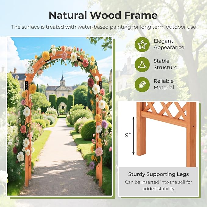 7.7ft Garden Arch, Wooden Wedding Arch with Top & Side Trellis, Garden Arbor Trellis for Climbing Plants Outdoor, Backyard & Lawn