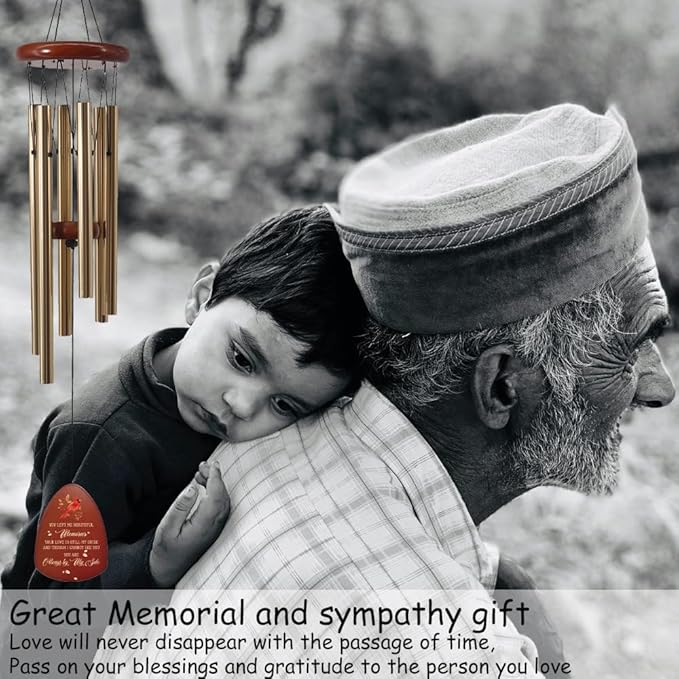 Wind Chimes for Loss of Loved One 32", Cardinal Wind Chimes in Memory of a Loved One, Cardinal Memorial Gift, Sympathy Bereavement Condolence Gift,Wooden,Golden