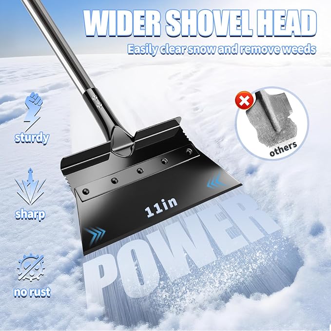 Garden Flat Shovel, Heavy Duty Multifunctional Cleaning Shovels with 53” Adjustable Long Handle, Floor Scraper Tool for Ice Snow Removal,Weeding,Driveway Lawn Edging,Sidewalk,Garden, Outdoor,Scraping