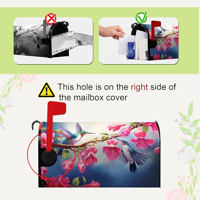 Summer Mailbox Covers Magnetic Hummingbird Flower Mailbox Post Cover Fuchsia Hybrida Floral Mail Box Wraps Bird Pink Flowers Decor Waterproof Garden Yard Standard Size 21x18 Inch