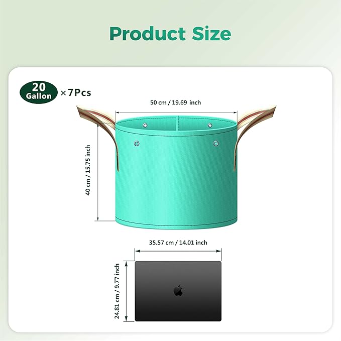 (BFCM Deal) 7 Pcs 20 Gallon Grow Bags, PE Garden Grow Bags for Plants with Branch-Binding Holes and Bottom Drain Holes, Ideal for Vegetables, Strawberries and Flowers