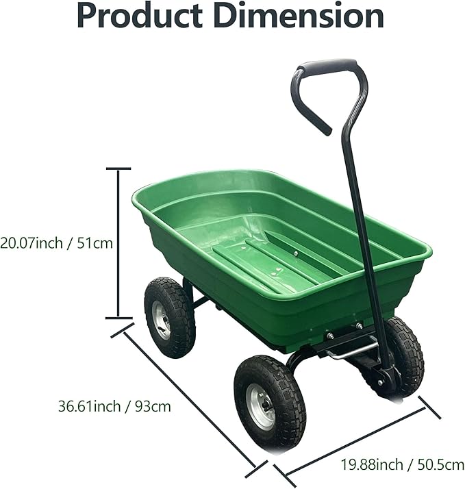 Wheelbarrow Garden Cart, Heavy Duty Home Utility, Four-Wheel Home Garden Yard Utility Wheelbarrow Cart with Built-in Stand,(Green)