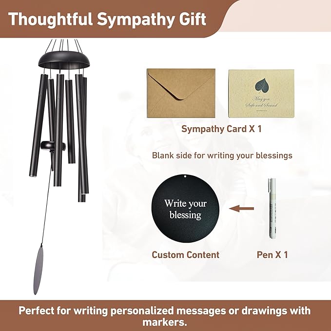 Wind Chimes for Outside - Deep Tone Soothing Melodic Tones, Outdoor Wind Chimes for Garden, Patio Decor, Memorial Sympathy Gift for Loss of Loved One （32''Black）
