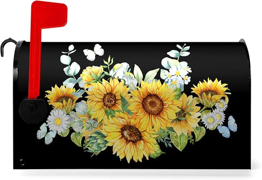Summer Mailbox Cover Magnetic Summer Sunflower Waterproof Mail Wraps Spring Butterflies Floral Post Letter Box Covers Farmhouse Rustic Flowers Mailbox Covers Decor for Garden Yard 18x21 Inch