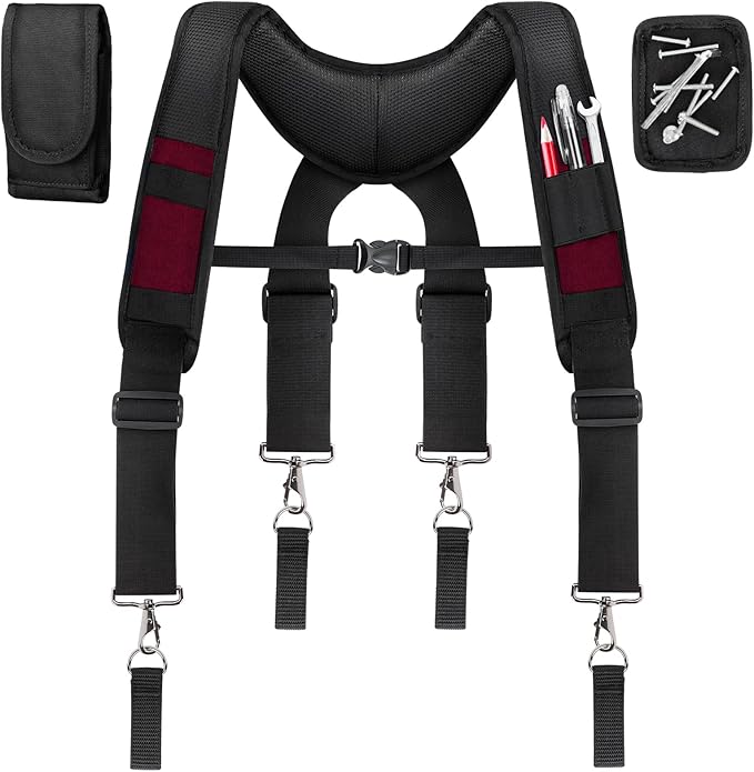 Tool Belt Suspenders, Work Belt Suspender Suitable for Construction Electrician Tool Belt with Adjustable Straps （red）