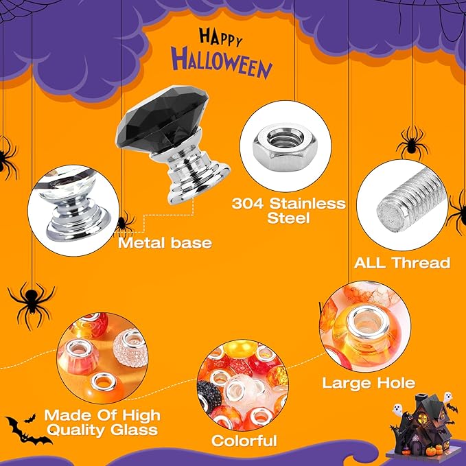 Beaded Garden Stake, DIY Halloween Decorative Garden Stake Kit, Beaded Fairy Wand with 12 in or 10 in Threaded Rod, Crystal Stopper, Large Holes Bead, Pendant,s Outdoor Thanksgiving Decorations kit