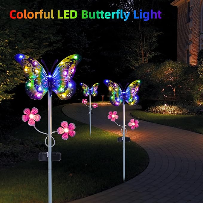 Outdoor Solar Garden Lights - 2 Pack Metal Butterfly Decorative Lights - Colorful LED Waterproof Stake Lights for Garden, Patio, Yard, Lawn, Walkway Decoration(Blue)