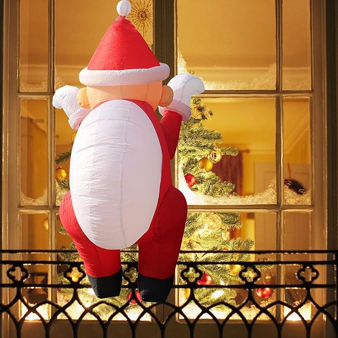 6.6FT Christmas Inflatable Climbing Santa with Build-in LEDs, Hanging Inflatable Christmas Yard Decorations, Climbing Santa Claus with Gift Bag for Window Wall Outdoor Xmas New Year