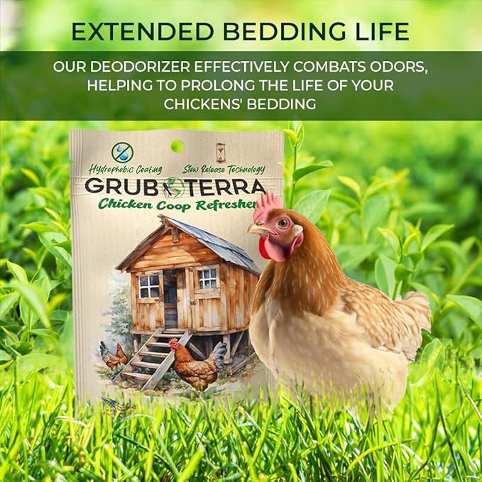 GrubTerra Chicken Coop Refresher Strongest Odor Eliminator for Cages, Pets, Runs, Multi-Purpose Zero Odor Neutralizer, Scent Remover Smell Control Solution for Clean Fresh Chicken Living Environment