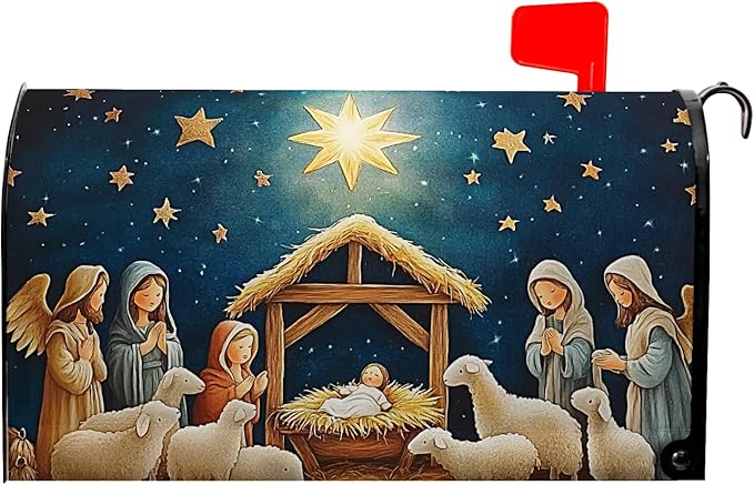 Christma Nativity Mailbox Cover Merry Christma Mailbox Covers Magnetic Standard Size 21x18 inch Winter Star Mail Box Wrap Decorative Mailboxes for Outside Garden