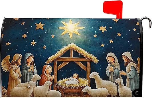 Christma Nativity Mailbox Cover Merry Christma Mailbox Covers Magnetic Standard Size 21x18 inch Winter Star Mail Box Wrap Decorative Mailboxes for Outside Garden