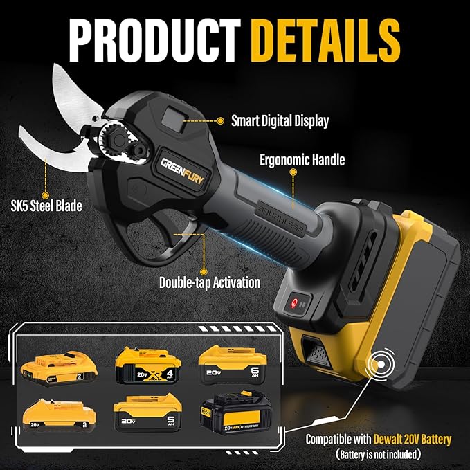 Electric Pruning Shears 2-IN-1, Compatible with Dewalt 20V Max Battery (Tool Only), 14FT Reach, 1.2" Cutting Diameter, Brushless Motor Tree Pruner for Gardening & Tree Trimming
