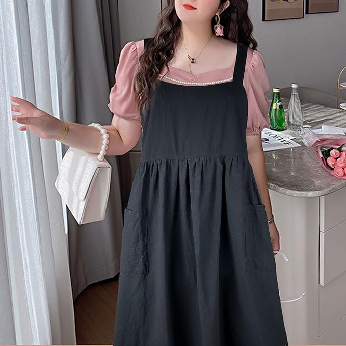 Uaussi Cotton Linen Apron Cross Back Work Apron for Women with Pockets Pinafore Dress X Cross Halter Apron for Chef Gardening