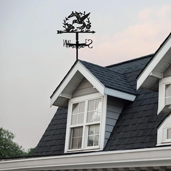 3D Hummingbird Weathervane Metal Wind Vane Weathercock Garden Decoration Wind Direction Indicator Stake Roof Mount Ornament for Farmhouse Yard Outdoor