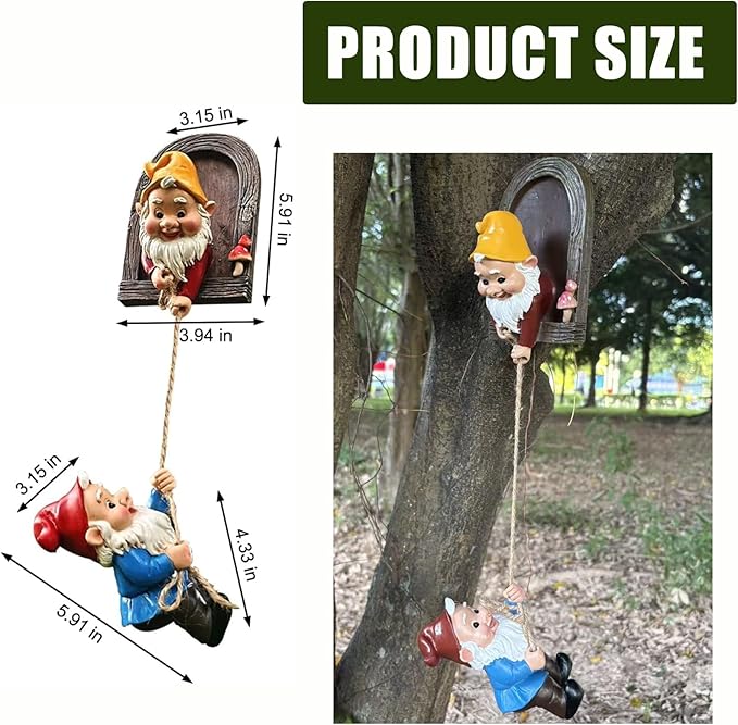 Garden Gnome Statue, Funny Resin Dwarf Sculpture for Lawn Patio Climbing Tree Decor Outdoor (Gnome-B)