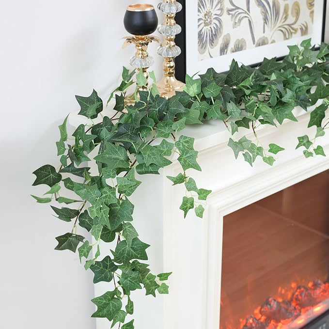 mizii 5 Pack 395" Artificial Vines Ivy Garland Fake Vine Realistic Silk Green Leaves Faux Hanging Plants Greenery Decoration for Outdoors Wedding Arch Party Indoor Mantle Bedroom Home Decor