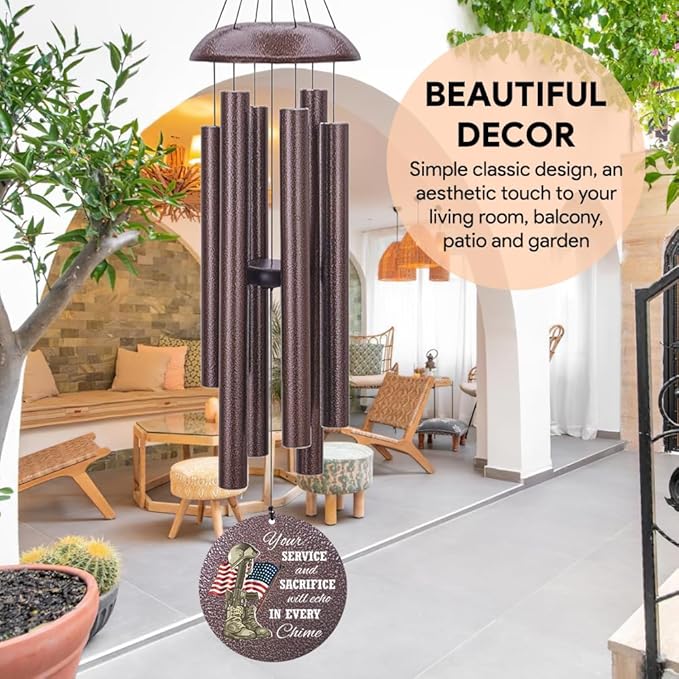36inch Personalized Wind Chimes, Memorial Wind Chimes for US Veteran, Wind Chime for Loss of Loved Dad, Sympathy Memorial Gifts, Thank You Veteran Solider, Outdoor Decor (Produced in USA)