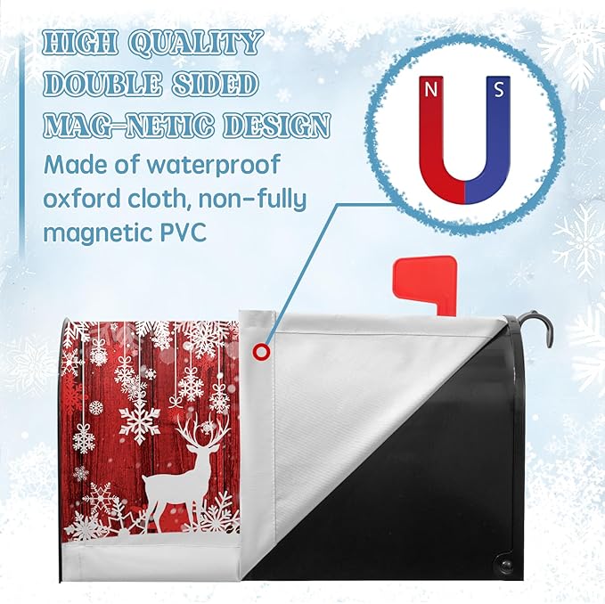 Christmas Mailbox Cover Christmas Tree Winter Snowflake Pine Oversized Mailbox Wrap Poinsettia Christmas Tree Wood White Snow Letter Post Box Cover Decor Large Size 25.5 X 21 Inch
