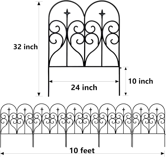 Decorative Garden Fence 32 in (H) x 10 ft (L) Outdoor Rustproof Metal Dog Pet Fence Animal Barrier, Garden Fencing Panel Border for Yard Patio Flower Bed