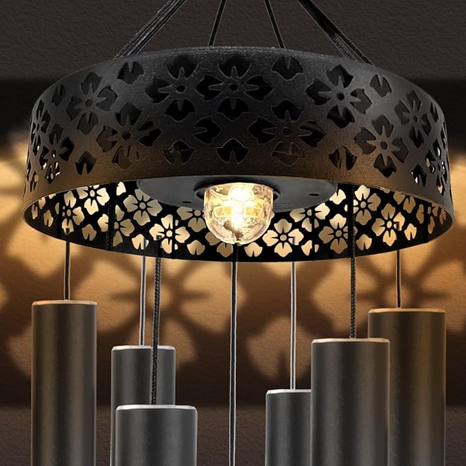 42" Deep Tone Wind Chimes for Outside Clearance, Solar Large Metal Windchimes for Loss of Loved One, Memorial Heavy Duty Chimes Outdoor for Garden,Sympathy Gifts,Black