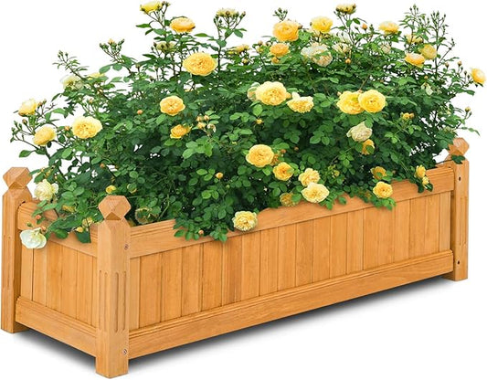 S AFSTAR Wooden Raised Garden Bed, Outdoor Rectangular Plant Box W/Drainage Holes, Wood Raised Planter for Vegetable Fruit Flower, Rise Planter Container for Yard Patio Garden 43.5" L x 16" W x 14" H