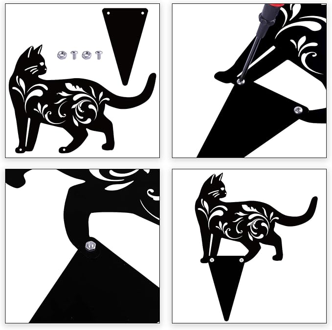 URATOT 3 Pack Metal Cat Garden Statues Black Cat Silhouette Cats Decorative Stakes Garden Outdoor Statues Animal Stakes for Yard Decor and Lawn Ornaments