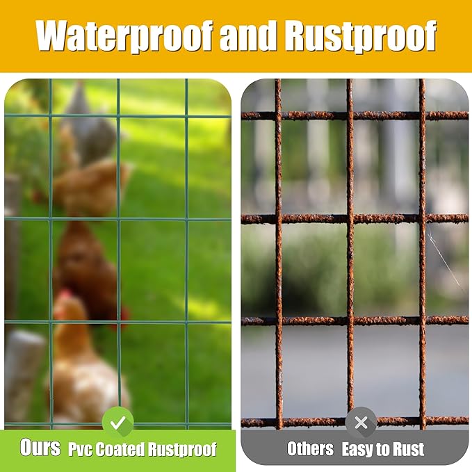 Green PVC Coated Welded Wire Fencing, 72in High x 50ft Long, 2 inch x 3 inch 16GA 2/3/4/5/6 Ft Tall Welded Wire Fence Rolls, Green Metal Garden Fence Wire Roll Garden Fencing for Yard