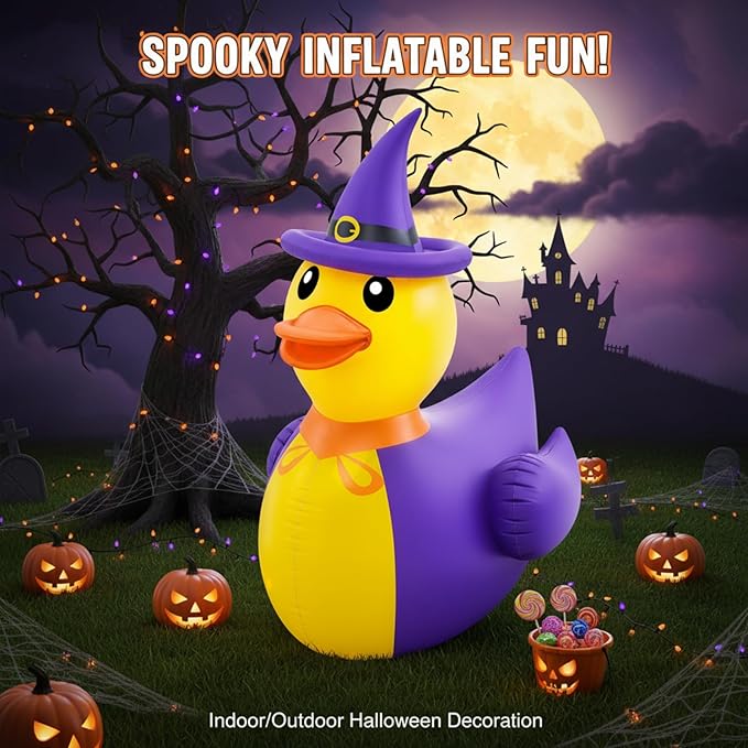 Hungdao 2 Pcs 4.6 Feet Giant Inflatable Halloween Duck Huge Halloween Large Blow up Rubber Duck for Parades and Trunk or Treats Party Supplies (Wizard)