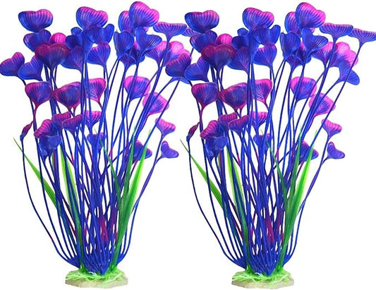 2PCS Aquarium Decor Plastic Plants, Large 16 Inches Artificial Fish Tank Plants (Purple)