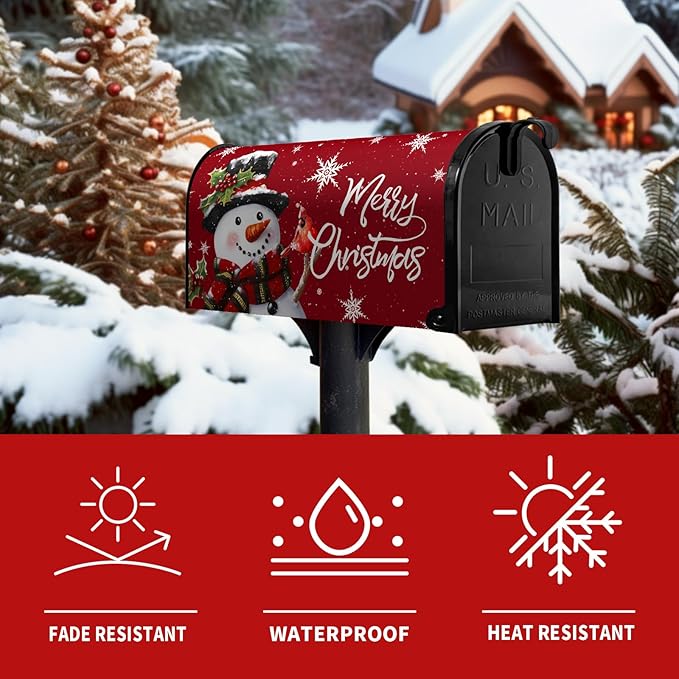 Christmas Snowman Mailbox Covers Magnetic Standard Size 18 x 21 in Winter Red Xmas Outdoor Mailbox Wraps Cover Letter Box Post Cover Christmas Decorations for Outside Gardern Yard
