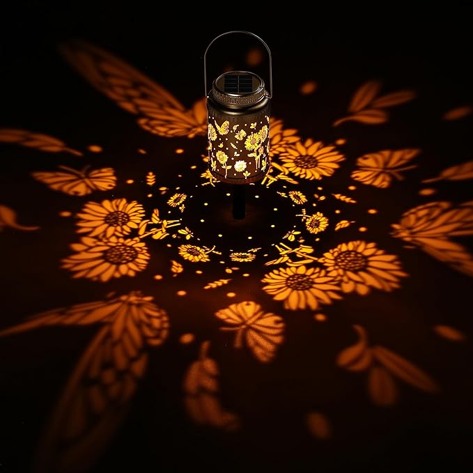 Cooo 4 Pack Solar Pathway Lights & Solar Lanterns Outdoor Waterproof Landscape Path Lights Christmas Lights Gifts for Women Mom Grandma for Garden Yard Patio Backyard Porch Decorations-Gold Sunflower