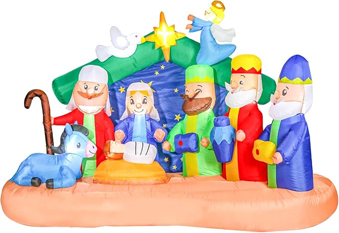 8 FT Christmas Inflatables Nativity Scene, Blow Up Christmas Nativity Scene, LED Lighted The Birth of Jesus Scene Inflatables Decor, Christmas Outdoor Inflatable Decorations for Xmas Yard Garden Décor