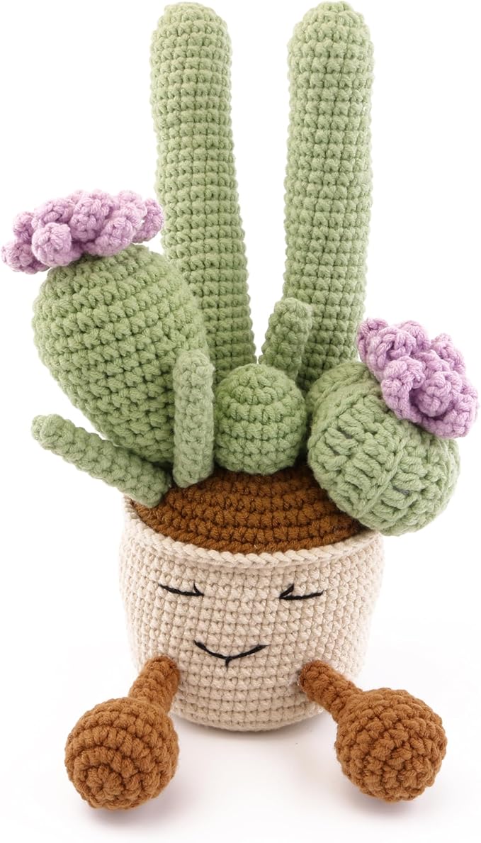 Interesting Cactus Crochet Lovely Cactus Plants, Suitable for Refueling Gifts, Birthday Gifts, Party Home Decoration Photography Props (Purple)