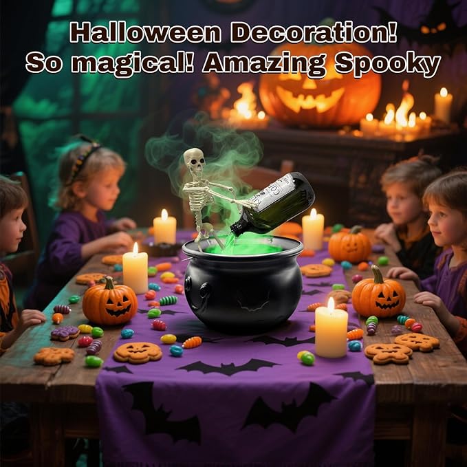 Halloween Decorations Indoor,Cauldron Halloween Decor with Magic Floating Potion Bottles and Diffuser - Black Plastic Witches Bowl