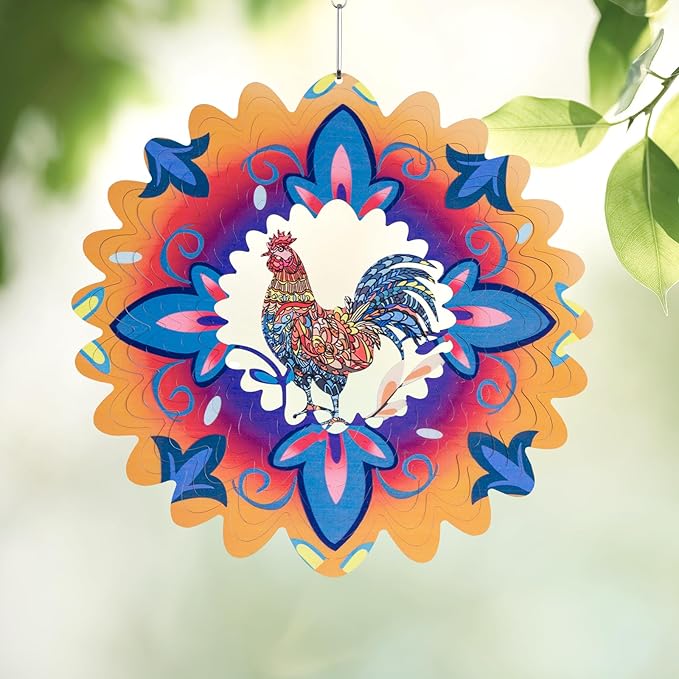 Metal Chicken Wind Chimes - 3D Hanging Chicken Wind Spinner for Yard and Garden Decorations Rooster Decor Gifts for Women Mom Grandma Wife Funny Christmas Thanksgiving Ornament Gifts Ideas
