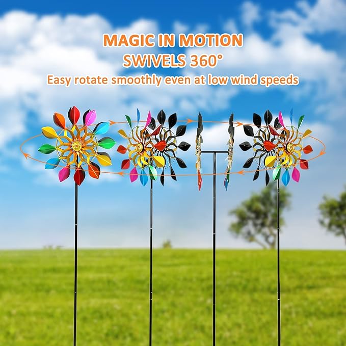 DIBIEECN 78 Inch Big Kinetic Wind Spinners with Garden Stake, Rainbow Metal Windmill Decorations, Outdoor Wind Sculpture, Dual Direction Colorful Wind Catcher for Yard Art, Lawn, Garden Decor, Gifts