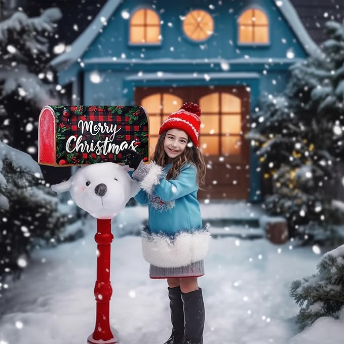 Nanikore Christmas Mailbox Cover Magnetic Standard Size 21 X 18 Winter Christmas Waterproof Post Box Cover Wraps Garden Yard Decor for Outdoor