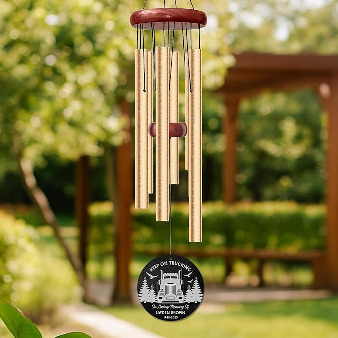 Personalized Trucker Memorial Wind Chime – “Keep On Trucking” Custom Name & Years – Outdoor Sympathy Gift for Truck Driver Families – Memorial Windchimes for Loss of Loved One – Remembrance Décor
